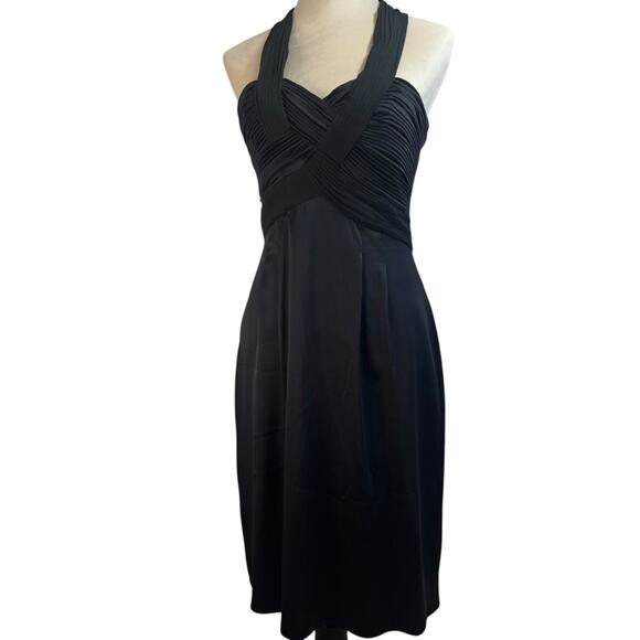 BCBGMaxAzria 100% Silk Halter Dress Women's 6 Black Glam Cocktail Marilyncore - Picture 4 of 13